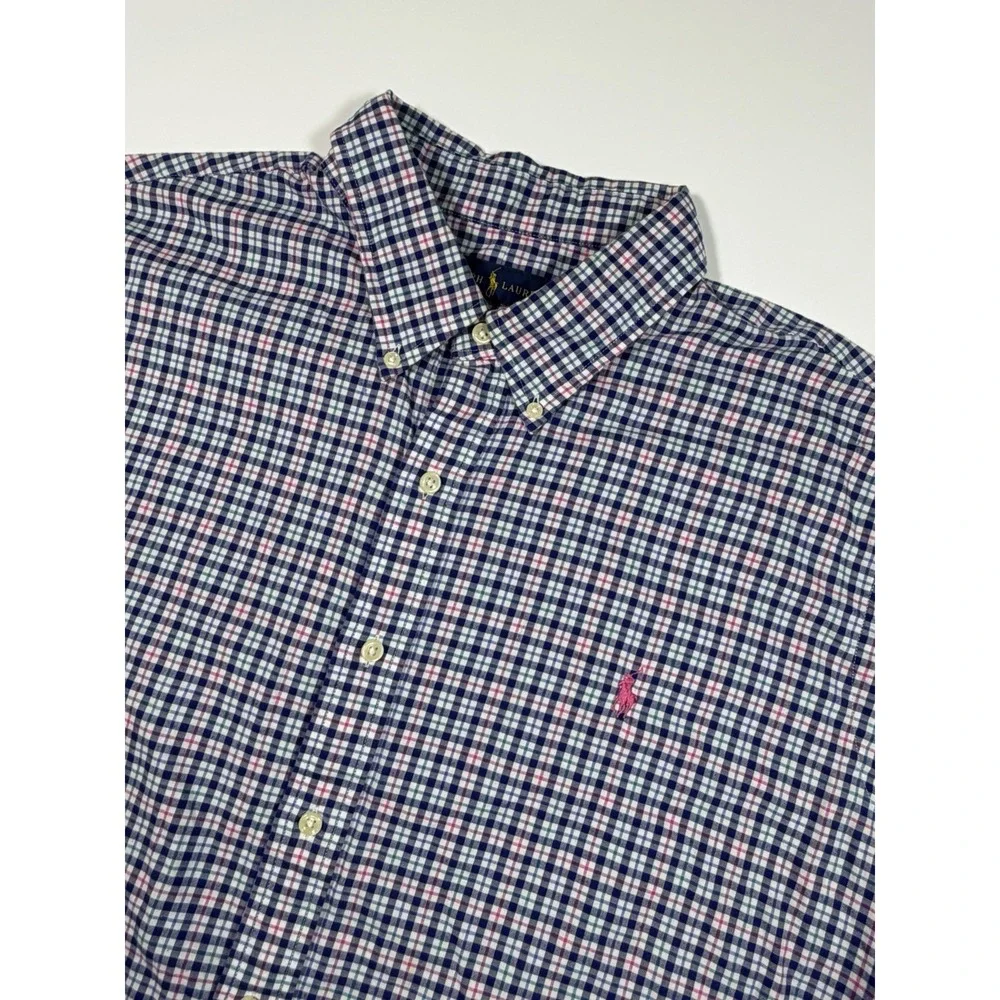 Polo Ralph Lauren Men's 2XL Shirt Blue Pink Plaid Long Sleeve Button Down Pony